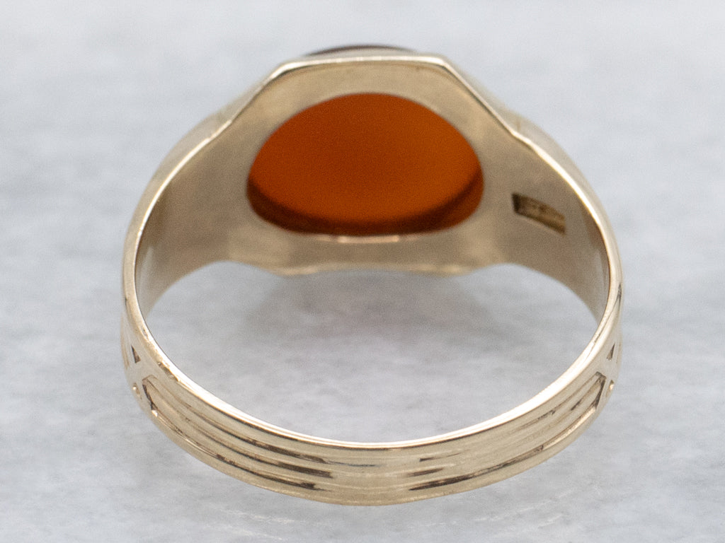 Vintage Gold East-to-West Set Carnelian Cabochon Ring