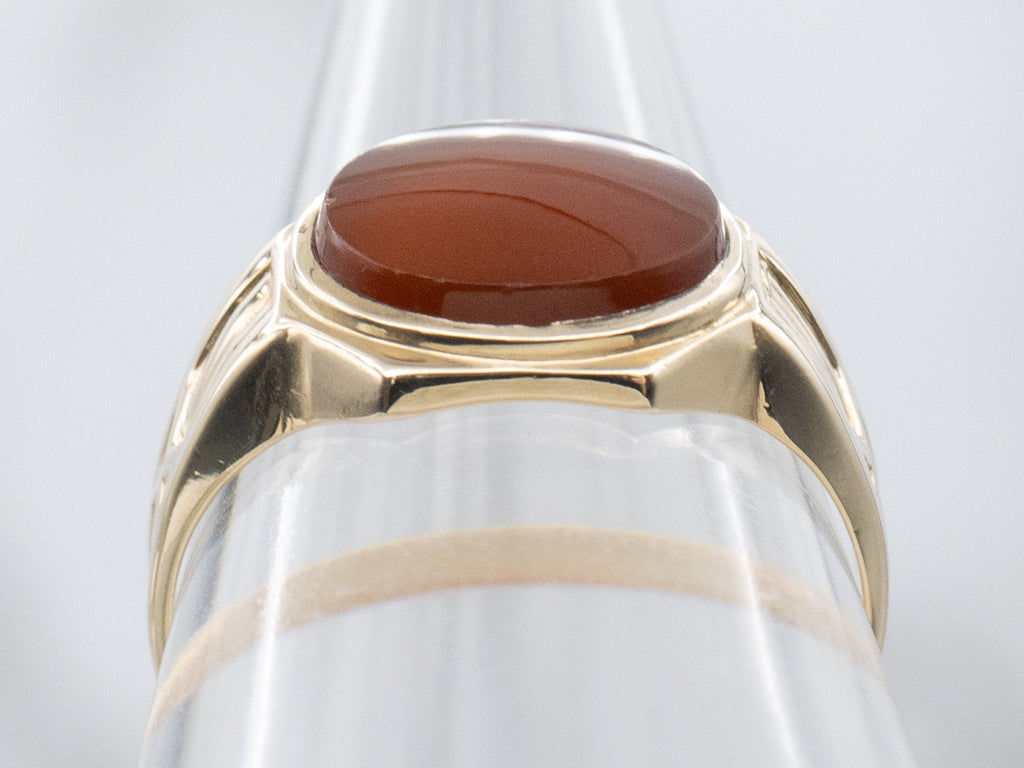Vintage Gold East-to-West Set Carnelian Cabochon Ring