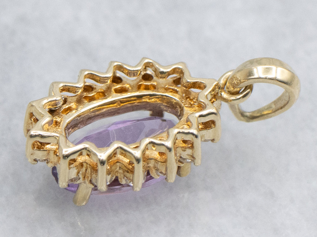 Amethyst and Diamond Halo Yellow Gold Pendant