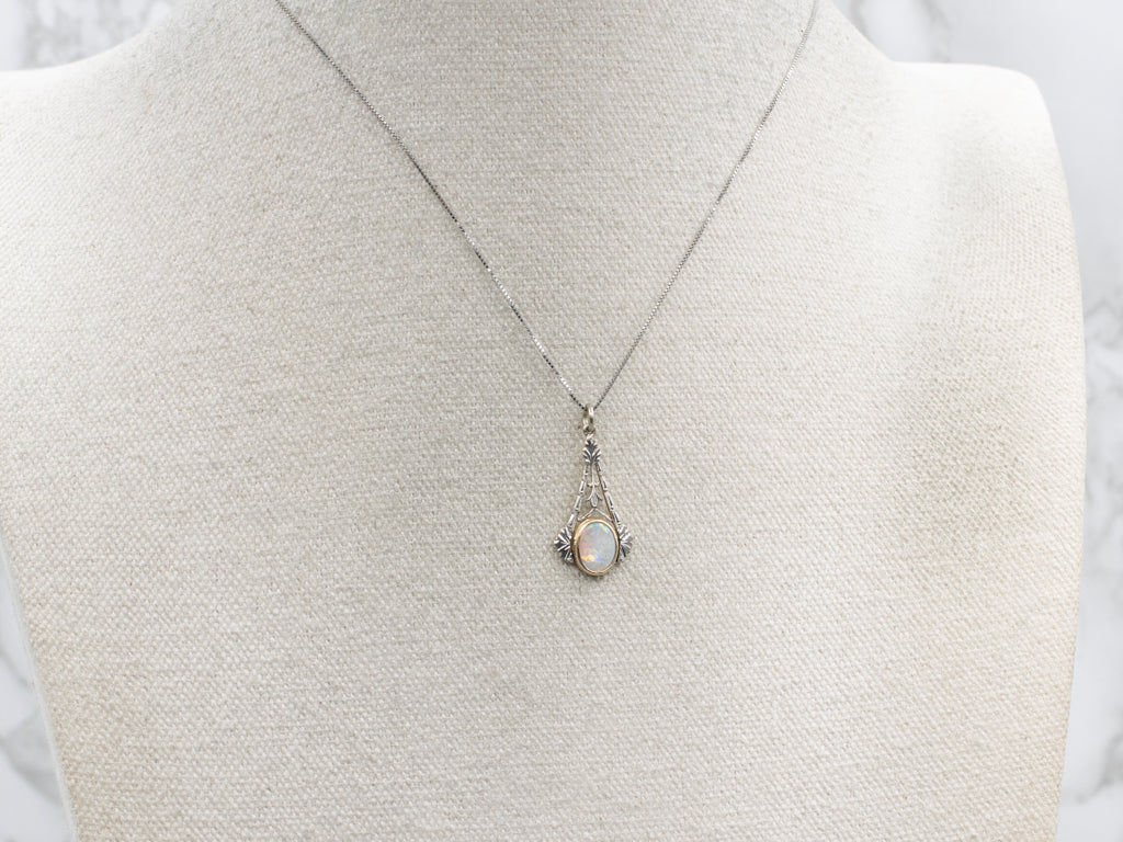 Mix-Era Bezel-Set Opal Two-Tone Gold Pendant