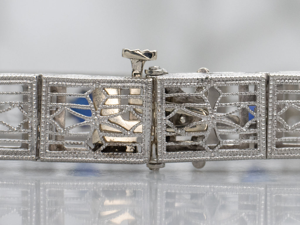 Art Deco 1920s Synthetic Sapphire Gold Filigree Link Bracelet