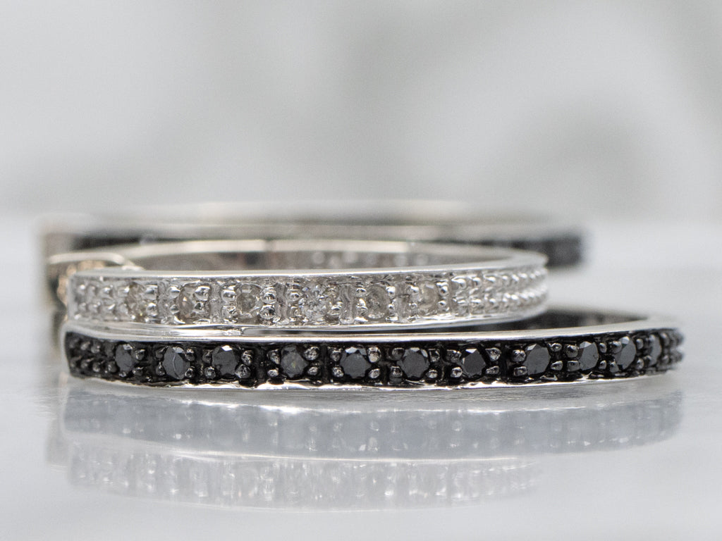 Modern Black and Brilliant Diamond Double-Hoop Earrings