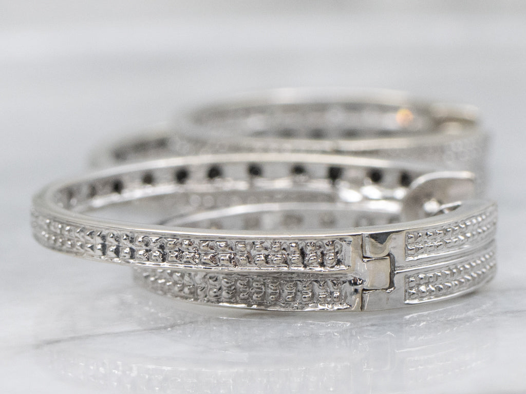 Modern Black and Brilliant Diamond Double-Hoop Earrings