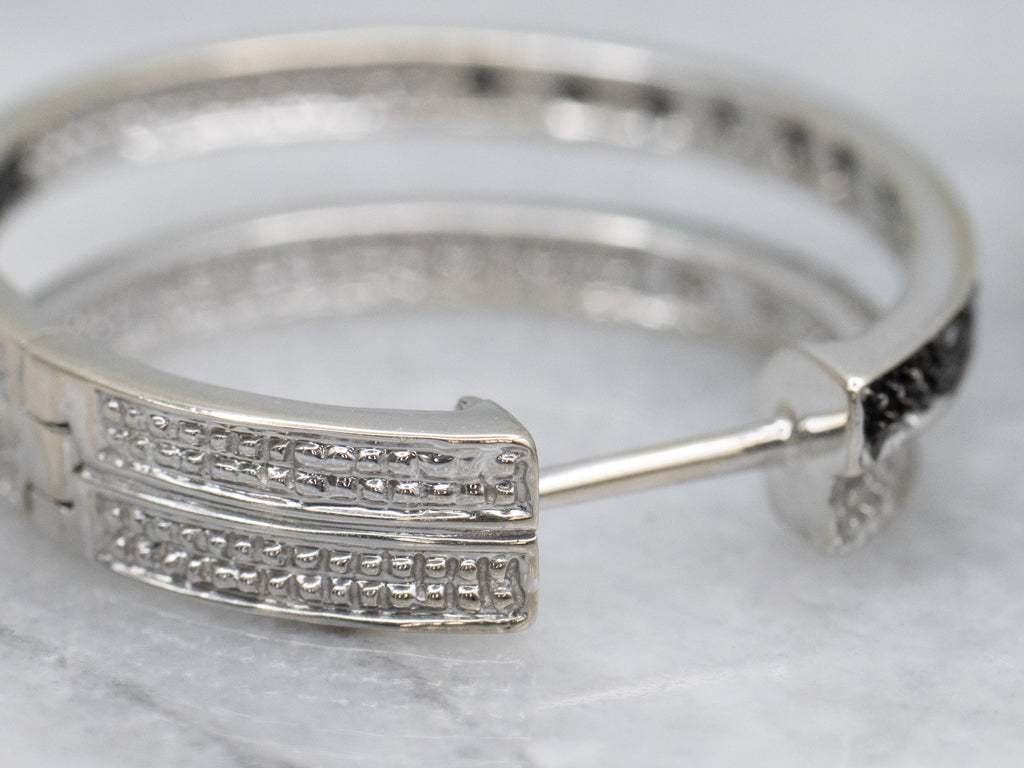 Modern Black and Brilliant Diamond Double-Hoop Earrings