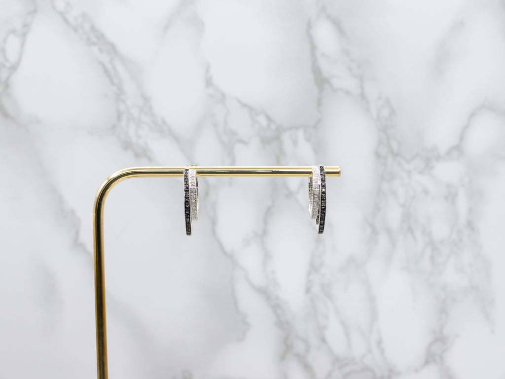 Modern Black and Brilliant Diamond Double-Hoop Earrings