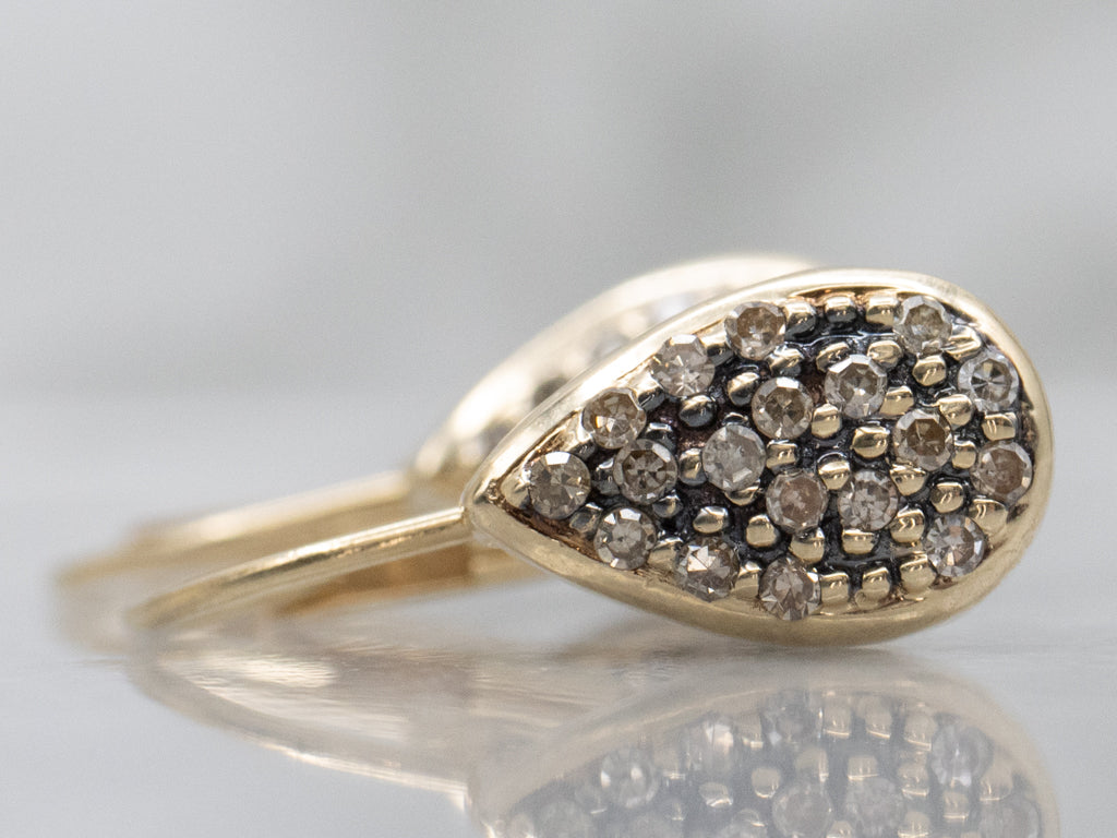 Champagne Diamond Teardrop Gold Cluster Drop Earrings