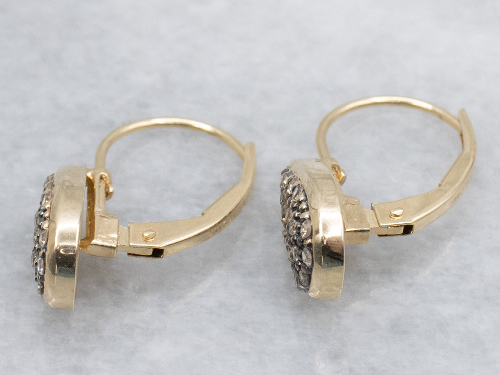 Champagne Diamond Teardrop Gold Cluster Drop Earrings