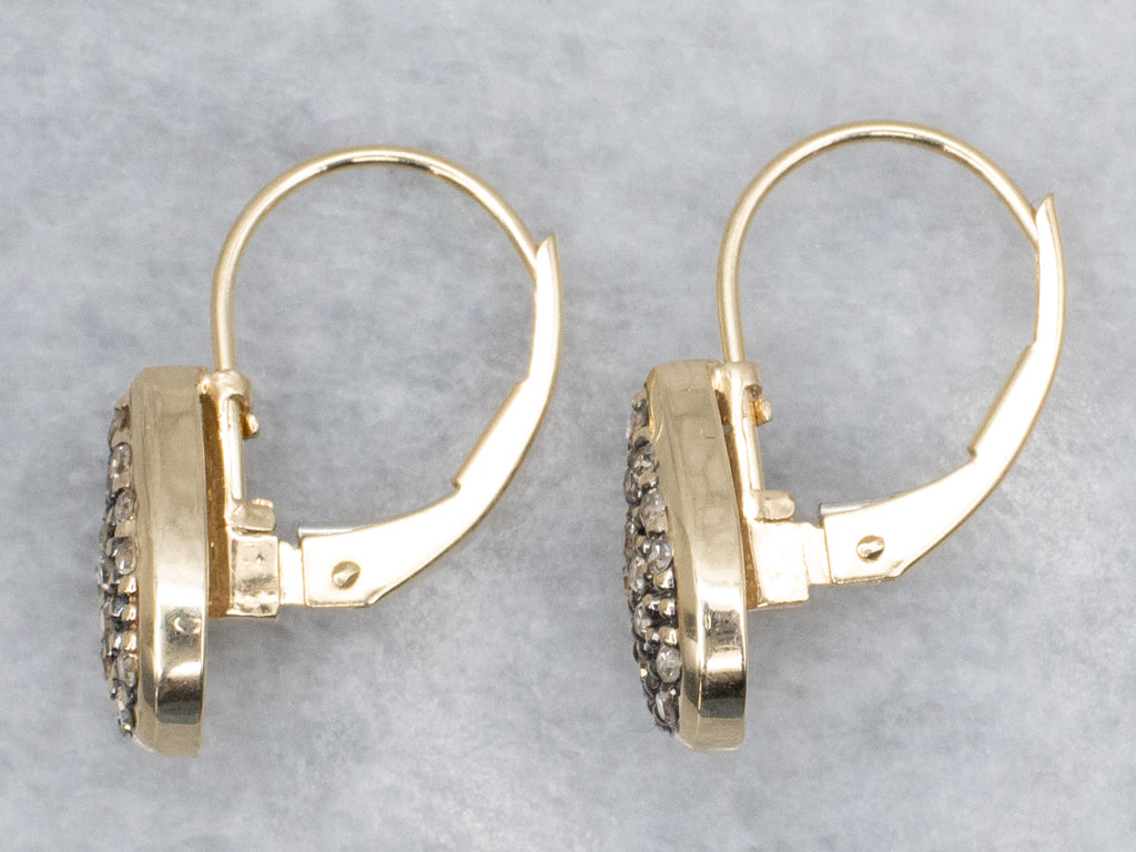 Champagne Diamond Teardrop Gold Cluster Drop Earrings