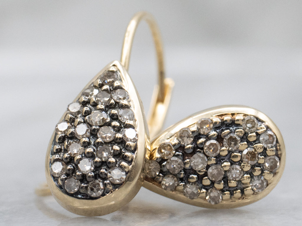 Champagne Diamond Teardrop Gold Cluster Drop Earrings