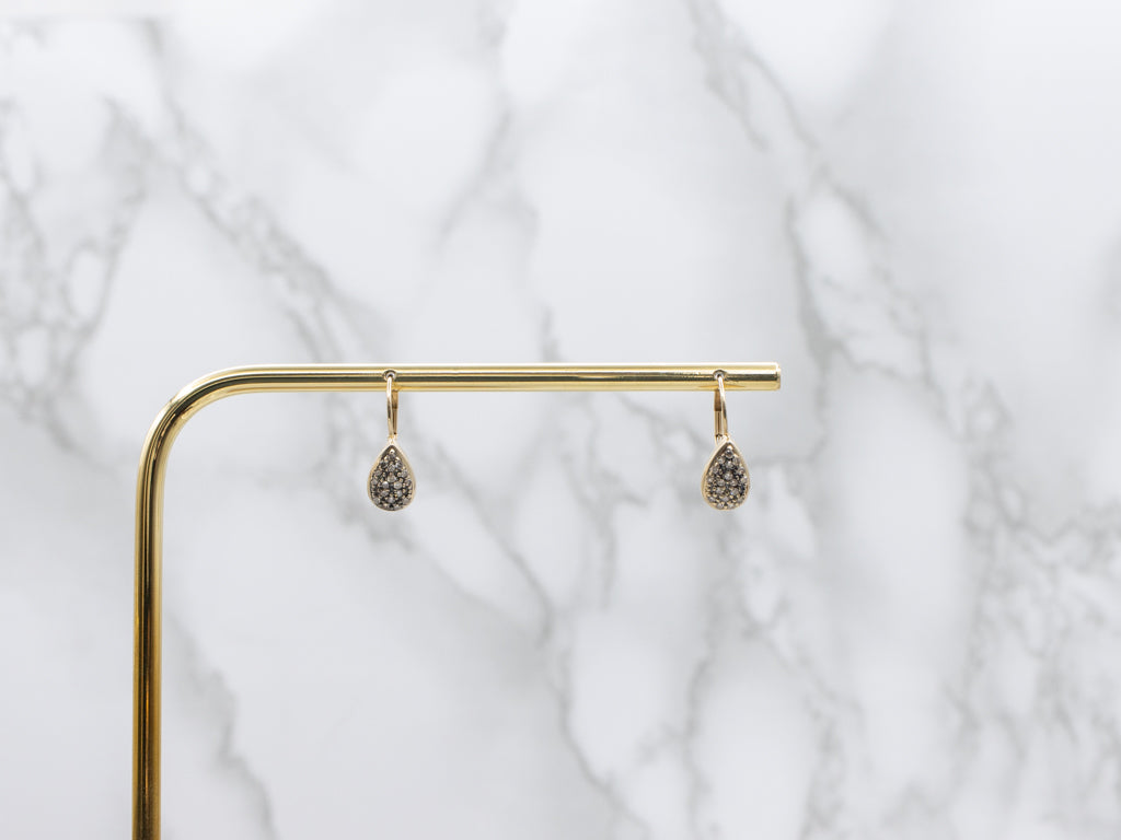 Champagne Diamond Teardrop Gold Cluster Drop Earrings
