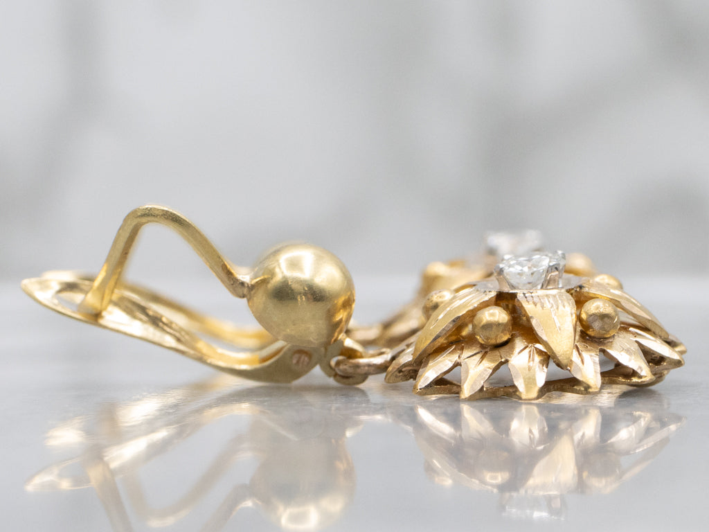 Old Mine Cut Diamond Mix-Era Flower Drop Earrings