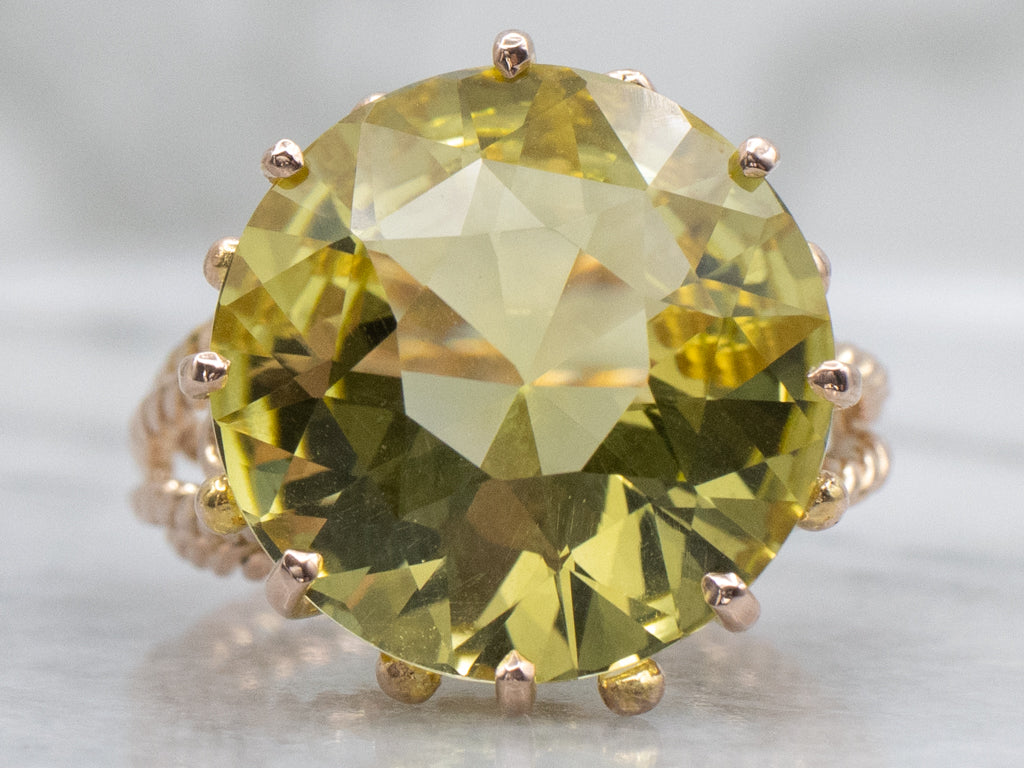 Vintage Lemon Quartz Nautical Gold Cocktail Ring