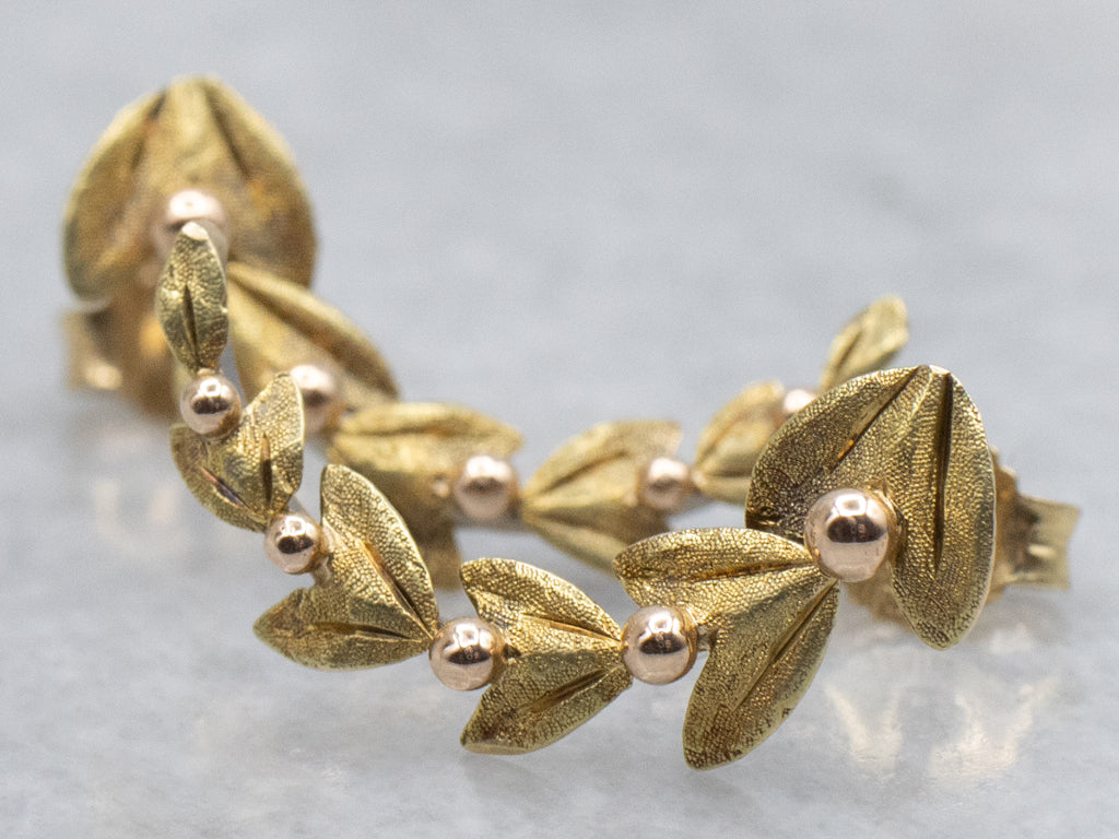 Curved Laurel Leaf Italian Gold Earrings