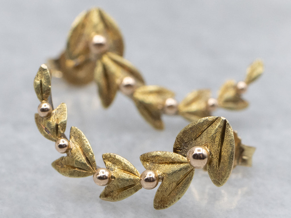 Curved Laurel Leaf Italian Gold Earrings