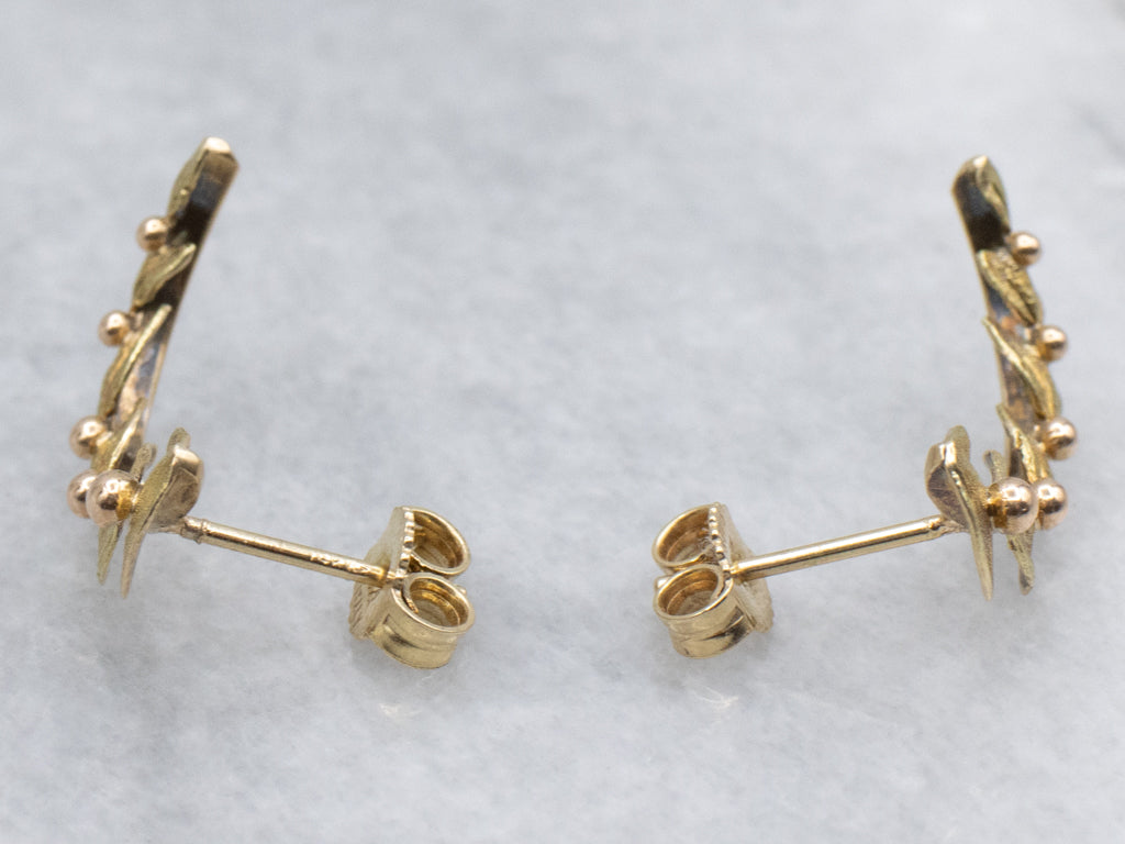 Curved Laurel Leaf Italian Gold Earrings