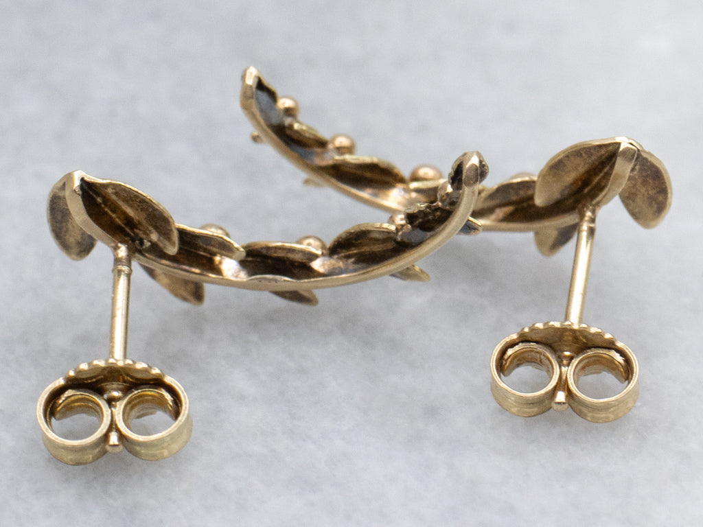 Curved Laurel Leaf Italian Gold Earrings
