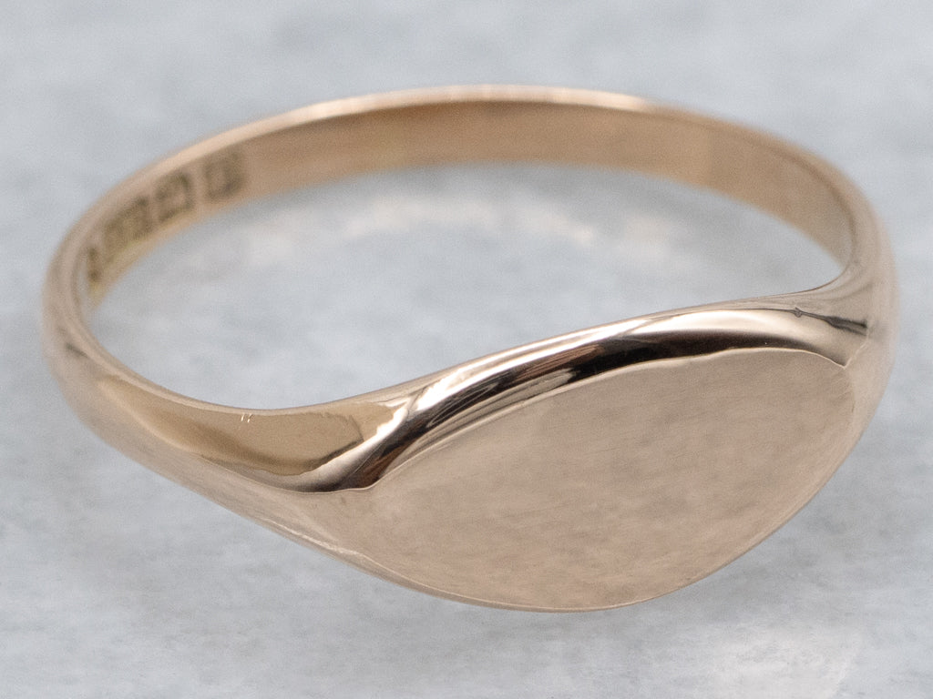 Elongated Marquise-Top Plain Gold Signet Ring
