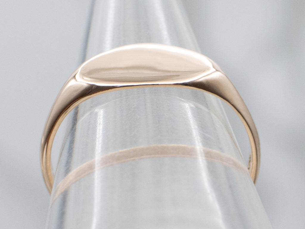 Elongated Marquise-Top Plain Gold Signet Ring