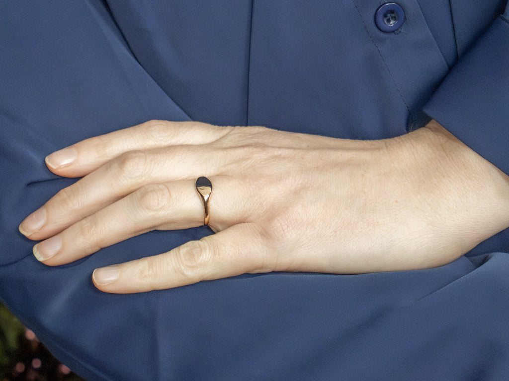 Elongated Marquise-Top Plain Gold Signet Ring