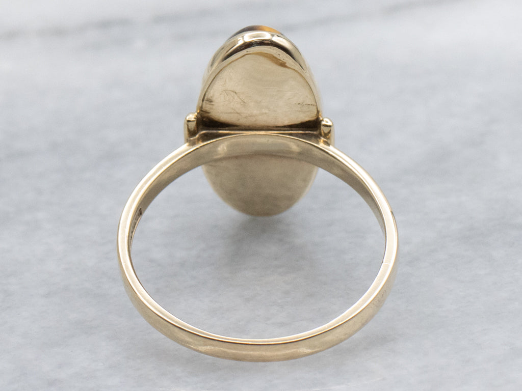 Elongated Oval Tiger's Eye Yellow Gold Ring