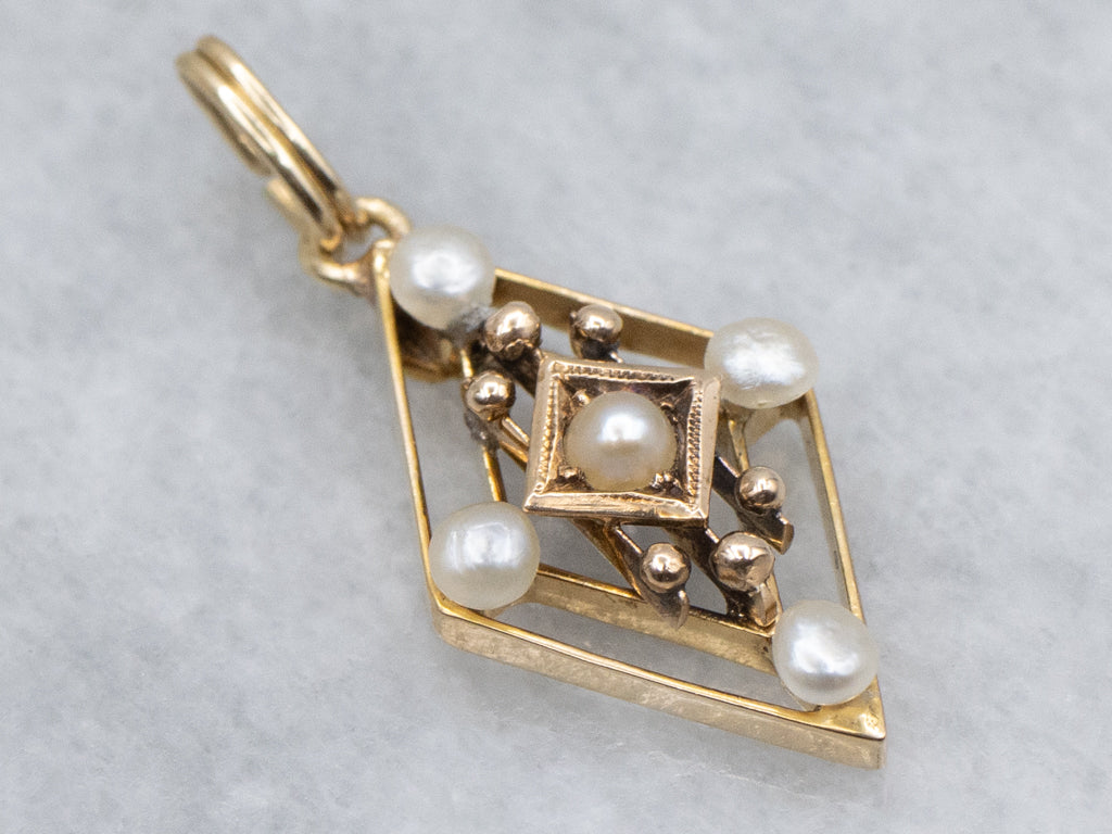 Antique Gold and Pearl Stickpin Conversion Pendant