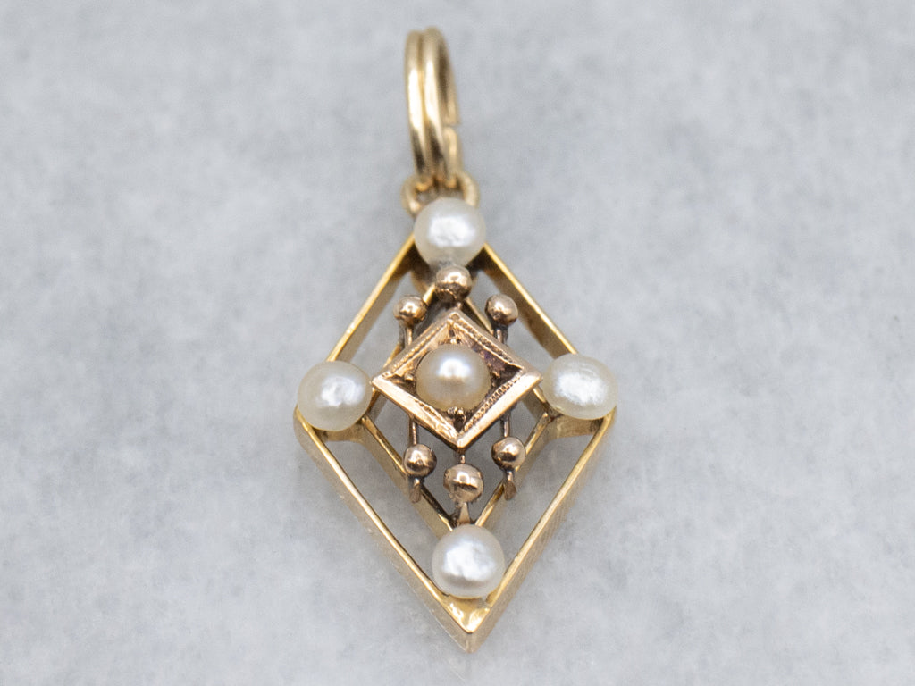 Antique Gold and Pearl Stickpin Conversion Pendant