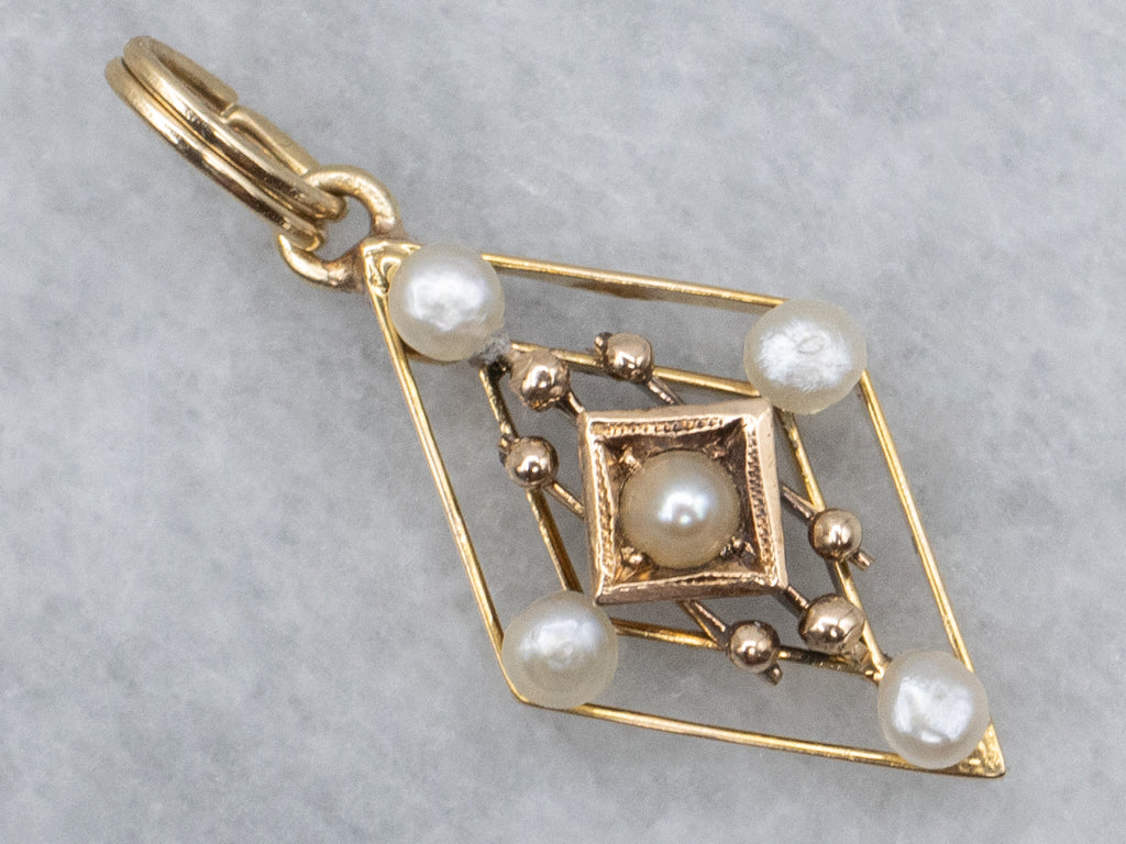 Antique Gold and Pearl Stickpin Conversion Pendant