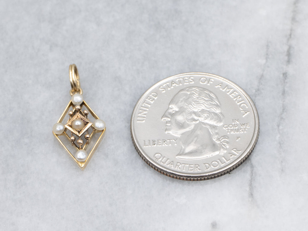 Antique Gold and Pearl Stickpin Conversion Pendant