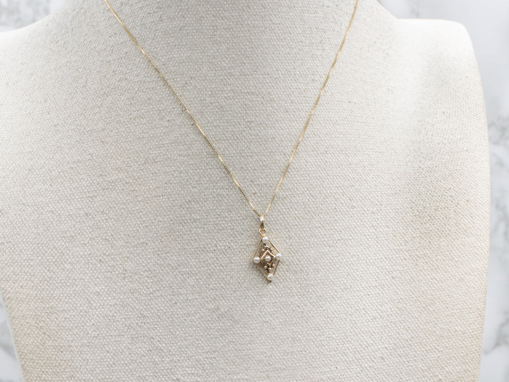 Antique Gold and Pearl Stickpin Conversion Pendant