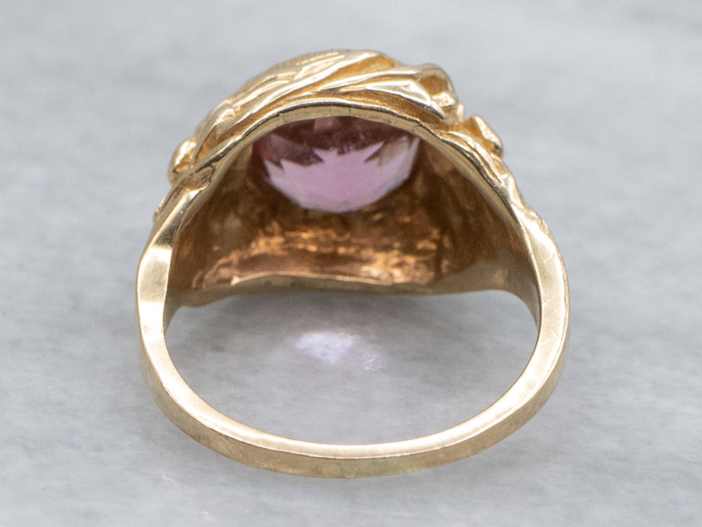 Vintage Gold Pink Tourmaline Floral Ring