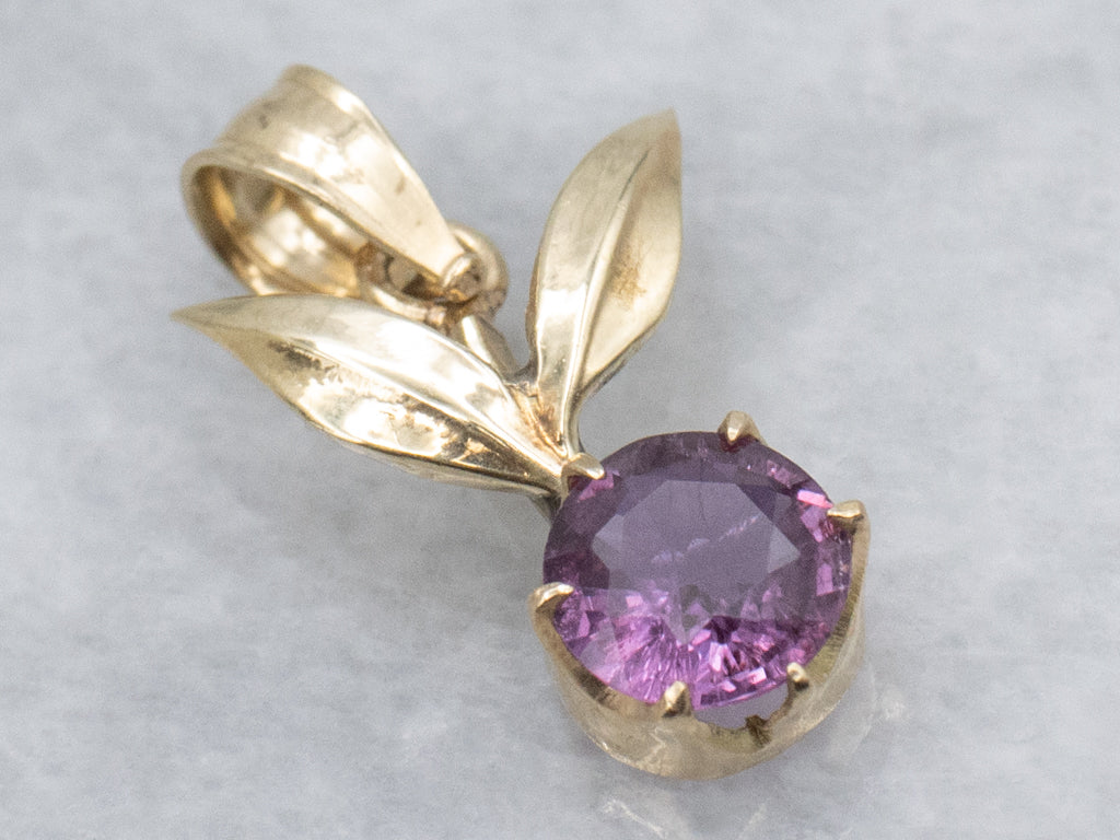 Purple Sapphire Yellow Gold Cherry Pendant