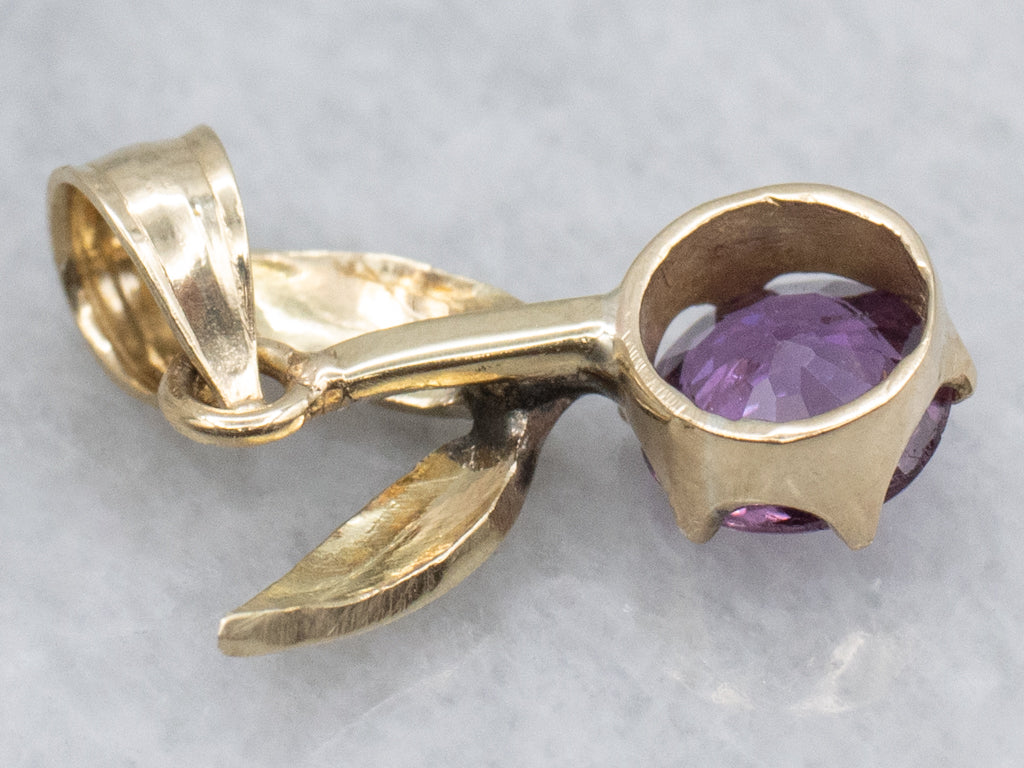 Purple Sapphire Yellow Gold Cherry Pendant