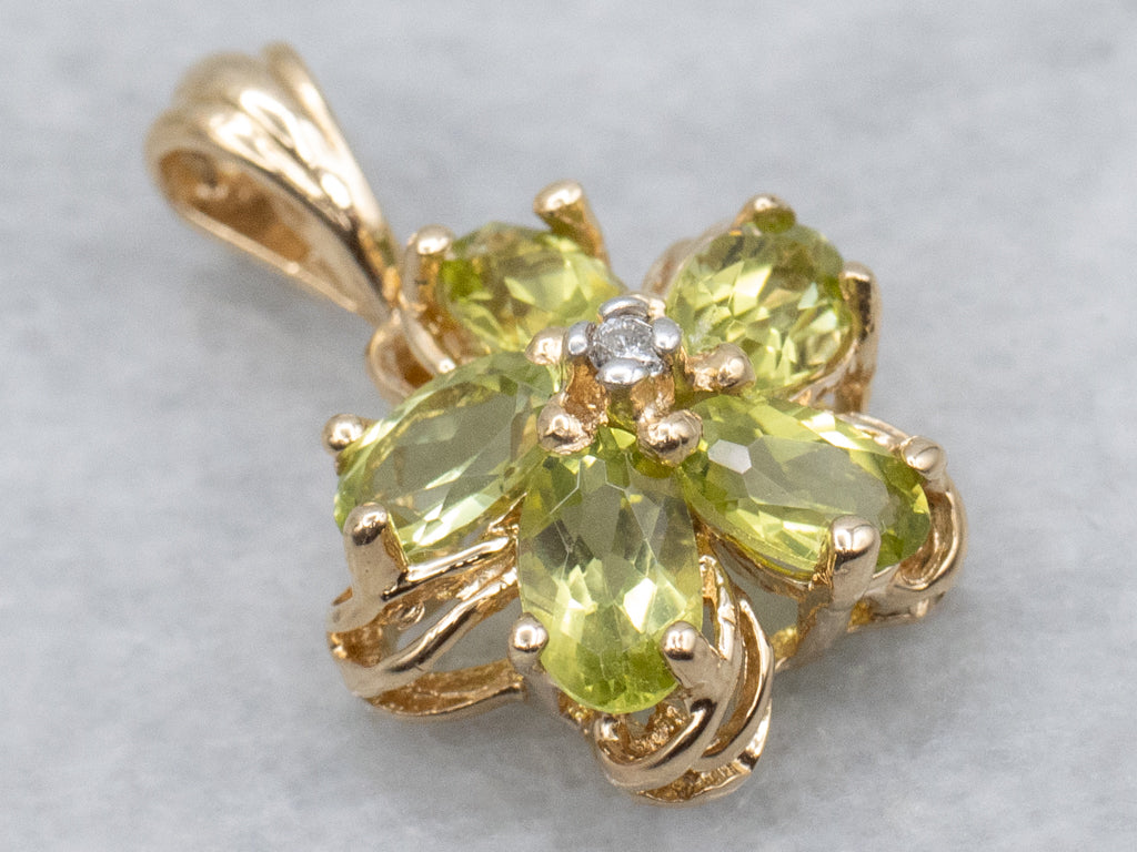 Peridot and Diamond Yellow Gold Flower Pendant