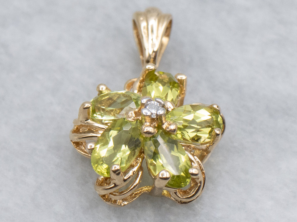 Peridot and Diamond Yellow Gold Flower Pendant