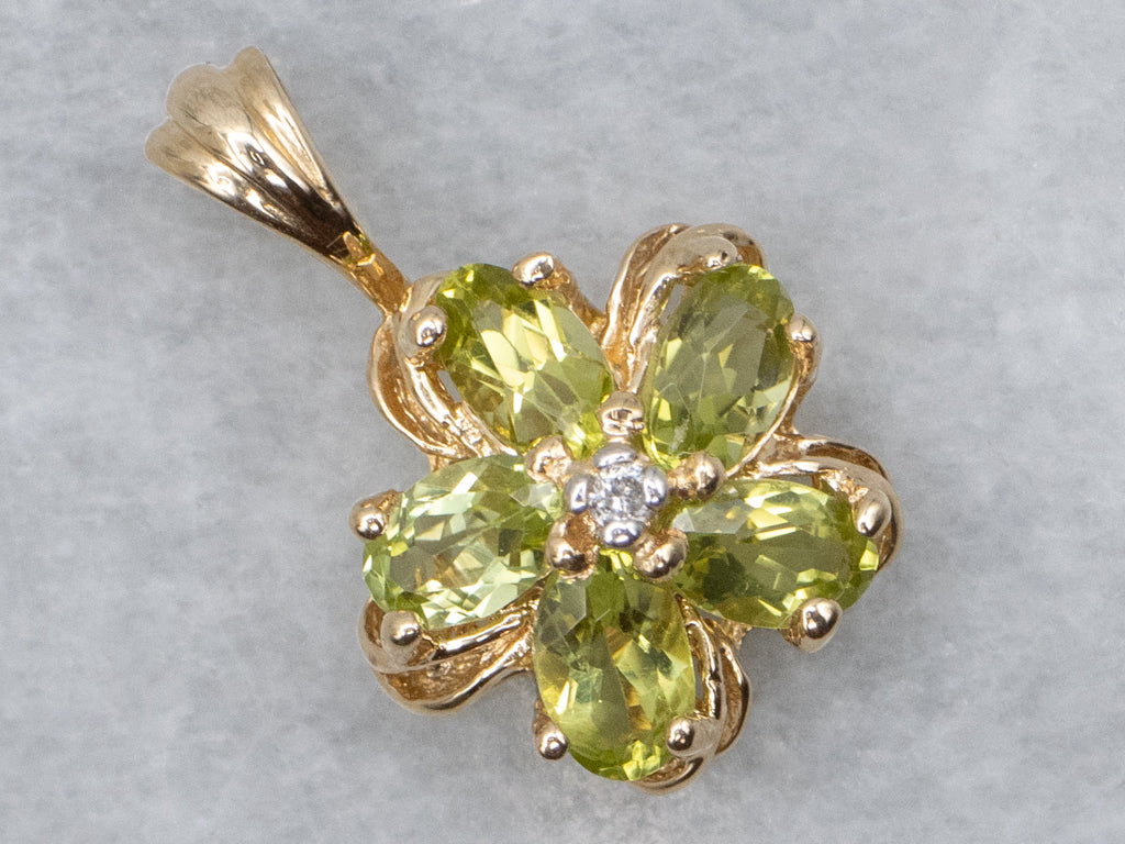 Peridot and Diamond Yellow Gold Flower Pendant