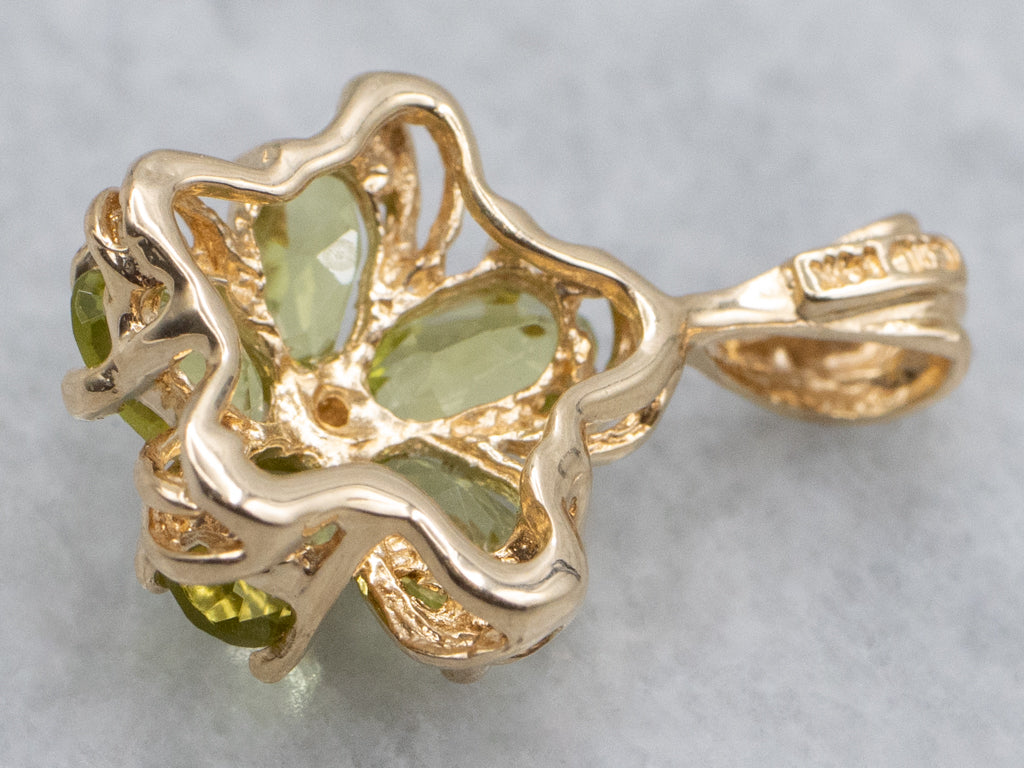 Peridot and Diamond Yellow Gold Flower Pendant