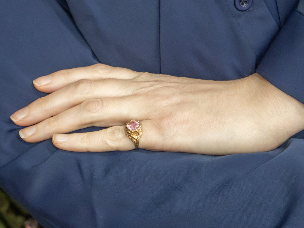 Vintage Gold Pink Tourmaline Floral Ring