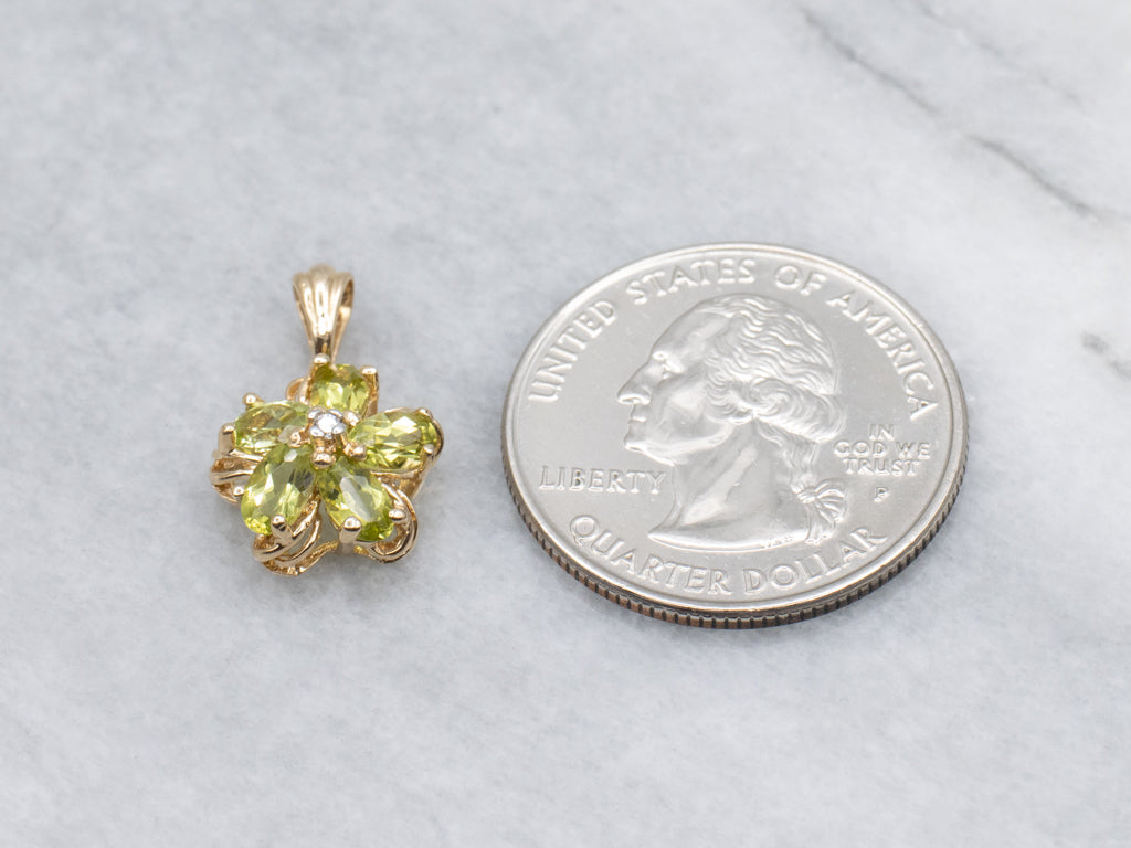 Peridot and Diamond Yellow Gold Flower Pendant