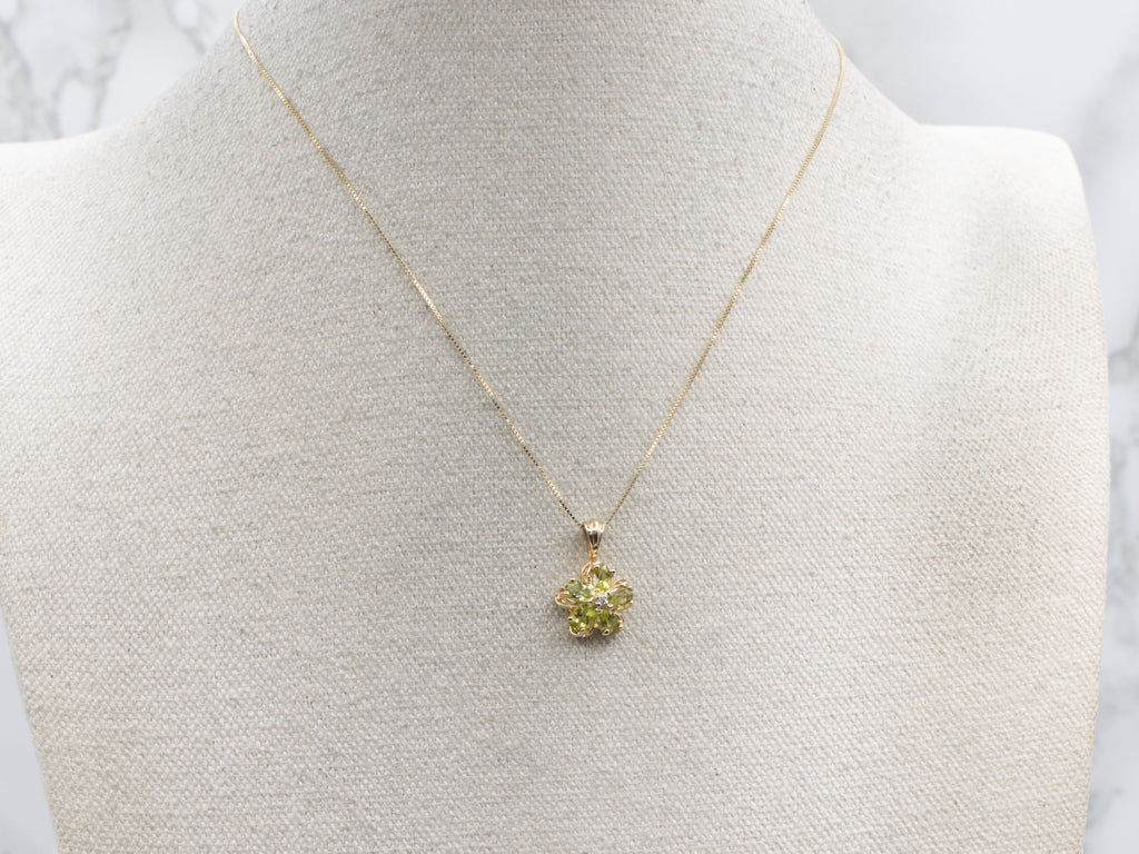 Peridot and Diamond Yellow Gold Flower Pendant