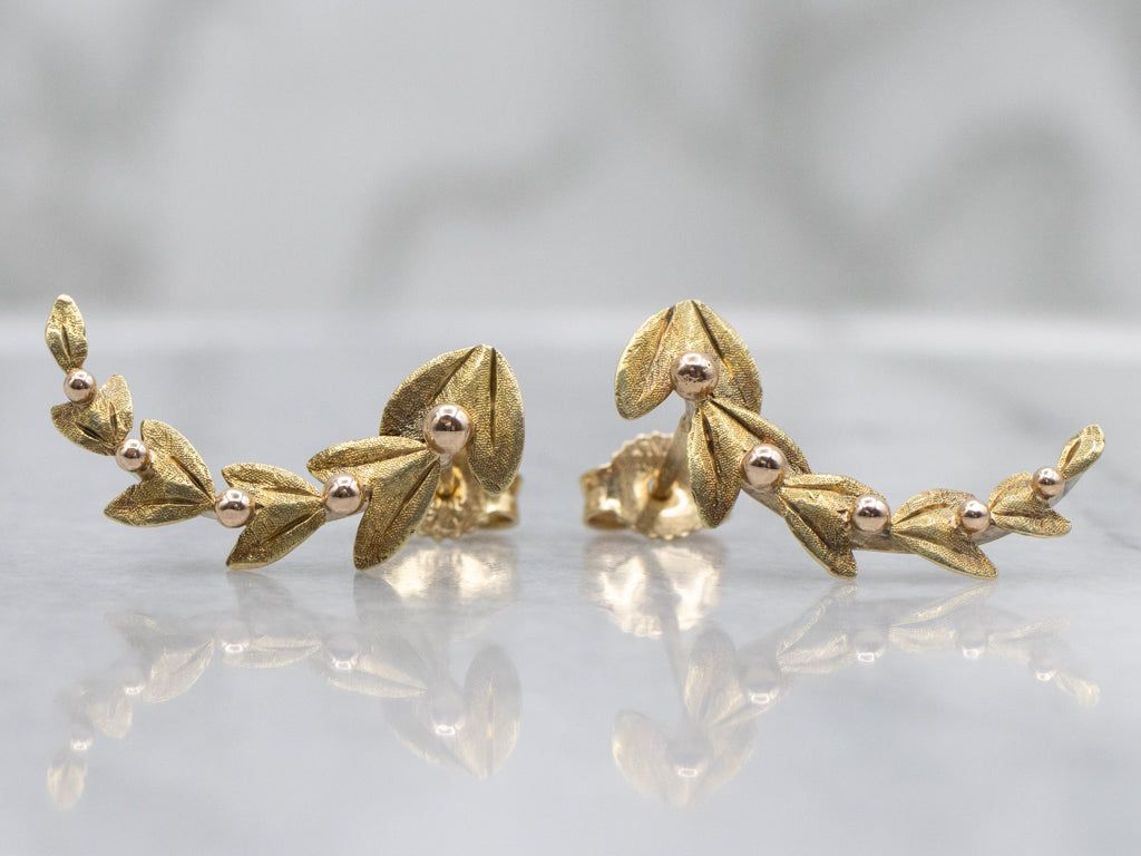 Curved Laurel Leaf Italian Gold Earrings
