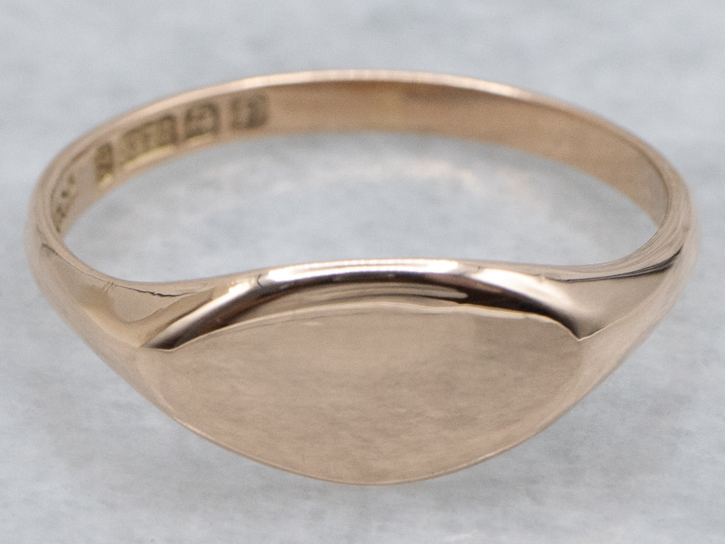 Elongated Marquise-Top Plain Gold Signet Ring