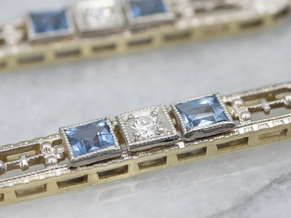 Antique Sapphire and Diamond Filigree Drop Earrings