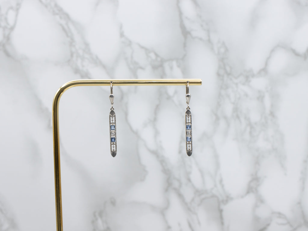 Antique Sapphire and Diamond Filigree Drop Earrings