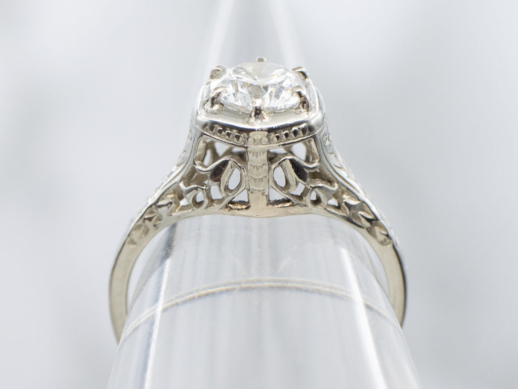 Antique Hand-Engraved Brilliant Diamond Solitaire Engagement Ring