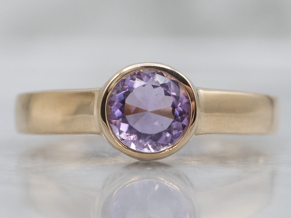 Bezel-Set Amethyst Yellow Gold Solitaire Ring