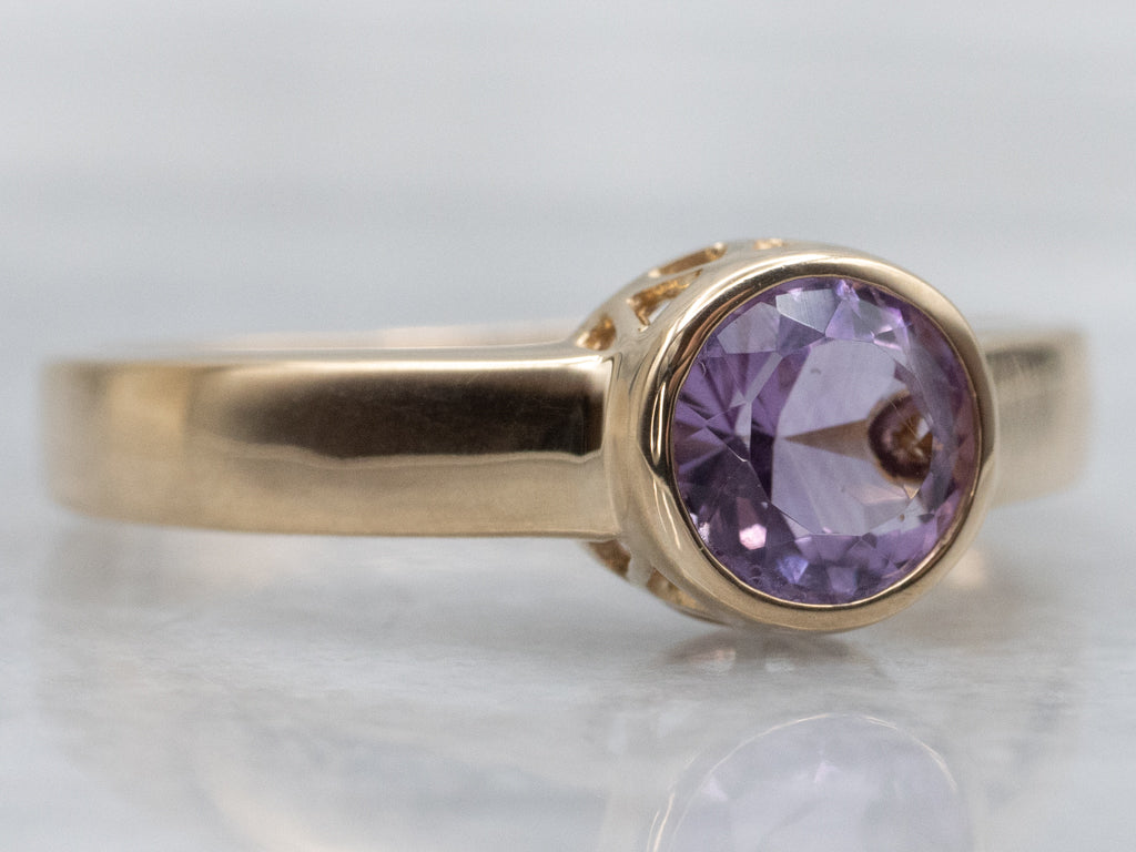 Bezel-Set Amethyst Yellow Gold Solitaire Ring
