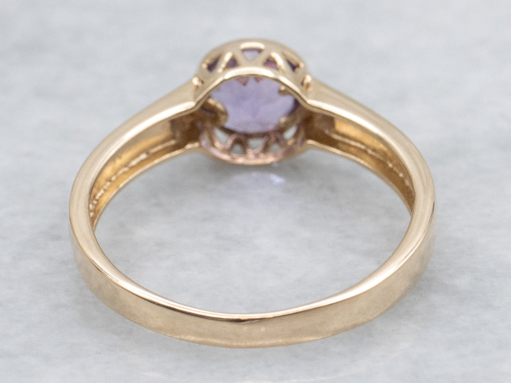 Bezel-Set Amethyst Yellow Gold Solitaire Ring