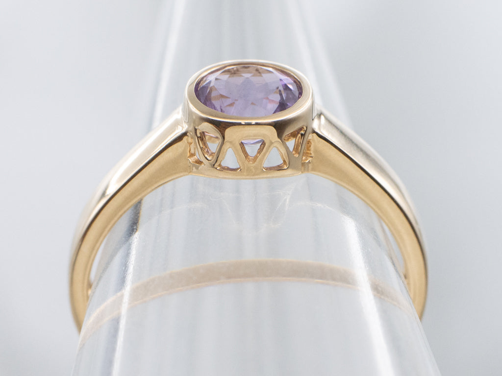 Bezel-Set Amethyst Yellow Gold Solitaire Ring