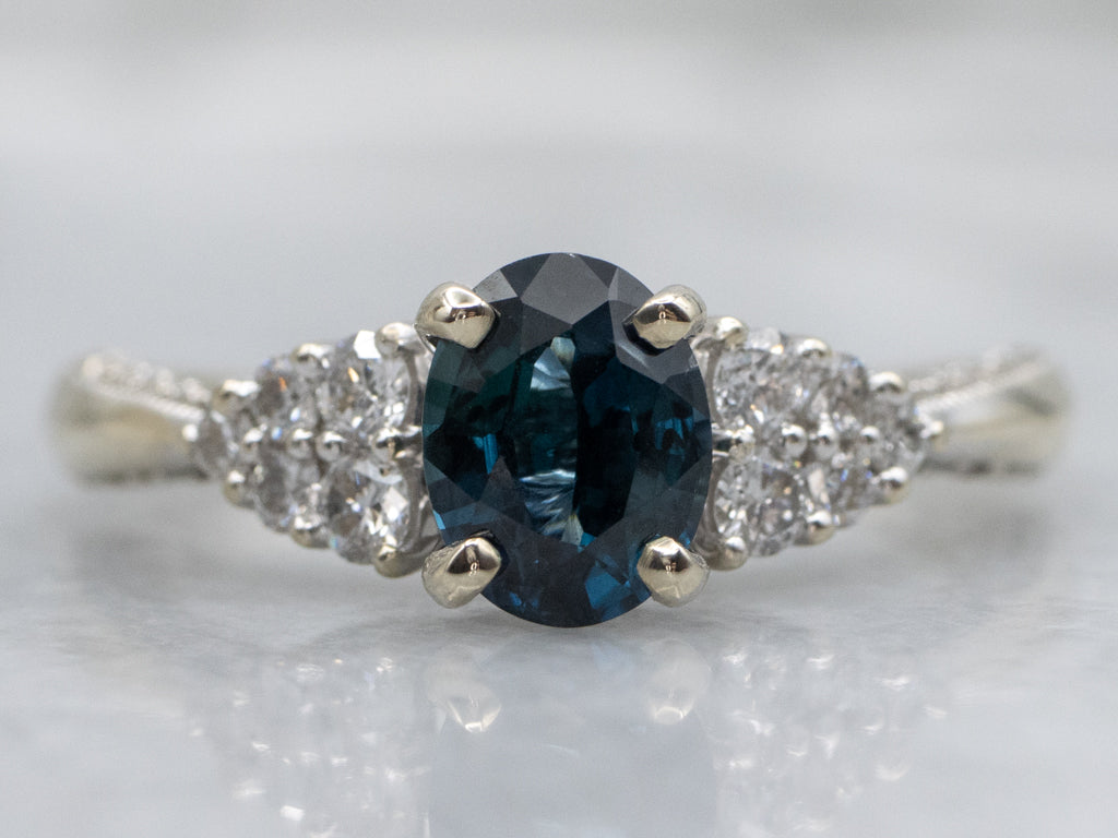 White Gold Sapphire and Diamond Engagement Ring