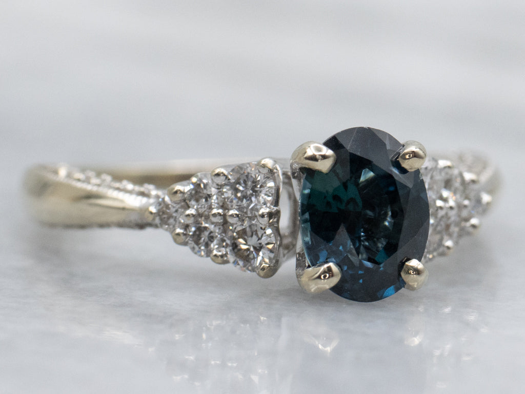 White Gold Sapphire and Diamond Engagement Ring
